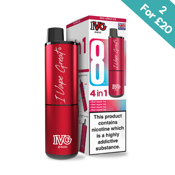 Red IVG vape device with packaging on a white background