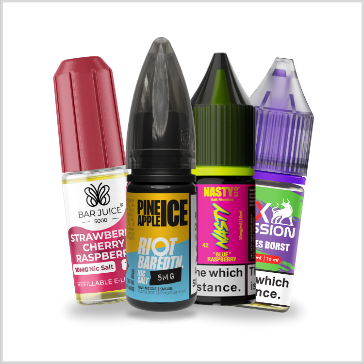browse the 10ml nicotine salts range at vape direct which features Bar Juice 5000, Bar Edition by Riot, Elfliq and Ox Passion.