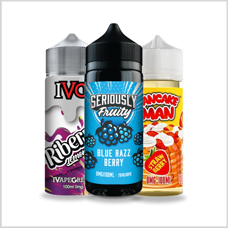 100ml shortfills at vape direct include Seriously Fruity, IVG Riberry and Pancake Man.