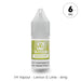 A 10ml bottle of V4 Vapour - Lemon Lime E-Liquid with a green and white label showing 6mg nicotine strength and lemon lime flavor. Available at Vape Direct In Milton Keynes
