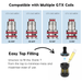 Vape coils with compatibility information and easy top filling feature on a white background