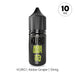A black bottle labeled with Japanese characters, containing Akiba Grape Nic Salt E-Liquid by Kuro from Riot Squad (10mg), features a Kyoho grape flavor that's perfect for use in MTL kits.