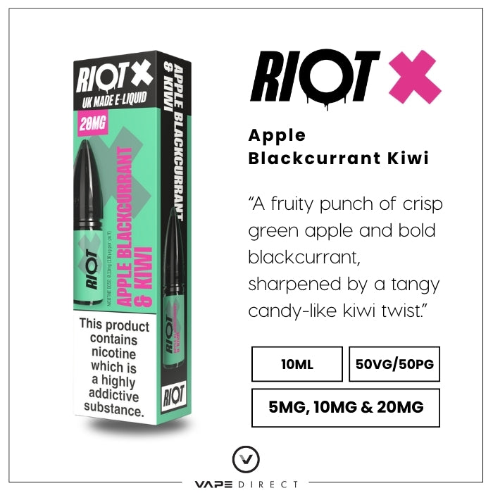 Riot X Apple Blackcurrant & Kiwi Nic Salt by Riot Squad flavour description and key features.