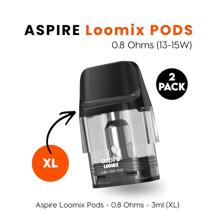 Aspire Loomix replacement pod 0.8 ohm 3ml XL with clear tank and mesh coil, 13 to 15W