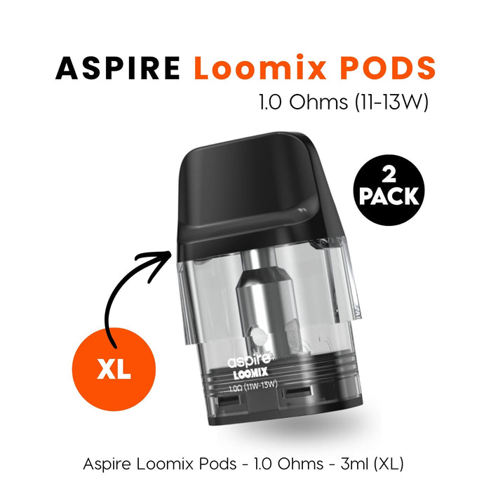 Aspire Loomix replacement pod 1.0 ohm 3ml XL with clear tank and mesh coil, 11 to 13W