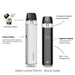 Aspire Loomix pod kit guide showing top fill pod, adjustable airflow, eliquid window, segment display and USB-C port