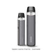 Aspire Loomix pod kit in Gunmetal shown from the side and front with leather-effect panel and clear pod