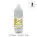 A 10ml bottle of V4 Vapour - Banana E-Liquid (3mg nicotine) for MTL vaping, with a yellow label, gray cap, and "V4 Vapour – Banana – 3mg" printed on the label. Available at Vape Direct In Milton Keynes