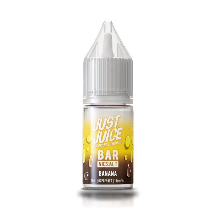 Banana nic salt e-liquid 10ml bottle by Just Juice Bar Salts on a plain background