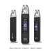 The Oxva Xlim Pro 3 Pod Kit in Black Carbon. Three detailed views from different angles highlight its modern design and integrated 1 inch HD digital display, which provides clear, easy-to-read information.