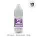 A 10ml bottle of V4 Vapour - Blackcurrant E-Liquid by V4 Vapour, labeled 12mg nicotine strength with a purple label, gray cap, and "V4 Vapour - Blackcurrant - 12mg" printed at the bottom. Available at Vape Direct In Milton Keynes