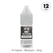 A 10ml bottle of V4 Vapour - Blackjack E-Liquid by V4 Vapour, featuring a grey cap, black label, and marked with 12mg nicotine strength; label text: "V4 Vapour - Blackjack - 12mg". Available at Vape Direct In Milton Keynes