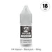 A small clear bottle of V4 Vapour - Blackjack 10ml E-Liquid with an 18mg label and a gray childproof cap. Available at Vape Direct In Milton Keynes