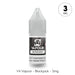 A 10ml bottle of V4 Vapour - Blackjack E-Liquid by V4 Vapour with a grey cap, labeled as containing 3mg nicotine and displaying product information. Available at Vape Direct In Milton Keynes