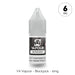 A 10ml V4 Vapour - Blackjack E-Liquid bottle with a gray cap and label, containing 6mg nicotine, highlights the classic Blackjack flavor for an authentic vaping experience. Available at Vape Direct In Milton Keynes
