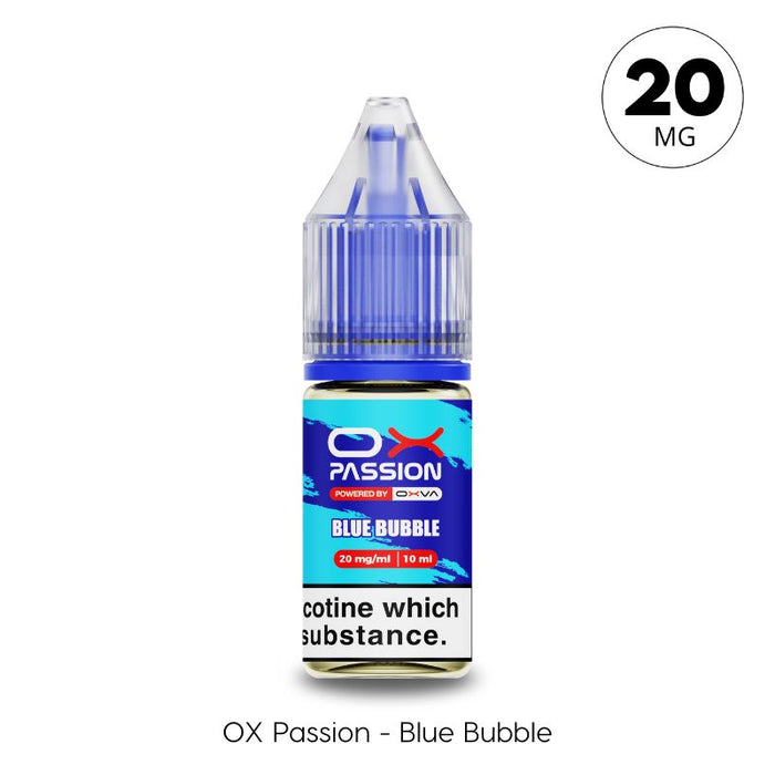 Blue Bubble Ox Passion Nic Salt in 20mg by Oxva. A nostalgic Blueberry Bubblegum flavoured e-liquid avaialble at Vape Direct Milton keynes and Buckingham.