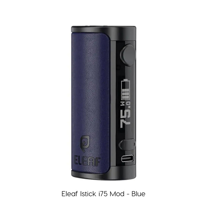 Blue Eleaf Istick i75 Mod with a 3000mAh Battery, 2amp Fast Charge capability, 1-75 watts outpur for MLT and DTL vaping and a 510 threaded battery.