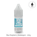 A 10ml bottle of V4 Vapour - Blue Raspberry Bubblegum E-Liquid with a 6mg nicotine label. The clear cap tops a bottle featuring a blue and white label reading "Blue Raspberry Bubblegum - 6mg." Brand: V4 Vapour. Available at Vape Direct In Milton Keynes