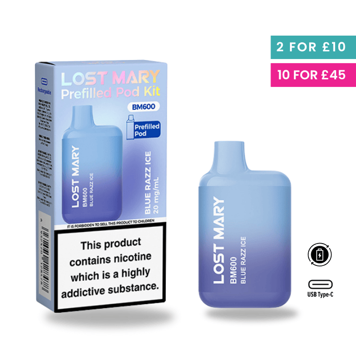 Blue Razz Ice Lost Mary BM600 Pod Kit | Vape Direct Blue Razz Ice Lost Mary BM600 Pod Kit | Vape Direct