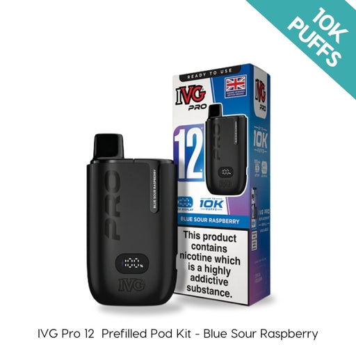 IVG Pro 12 10k puff refillable vape kit in blue sour raspberry flavour