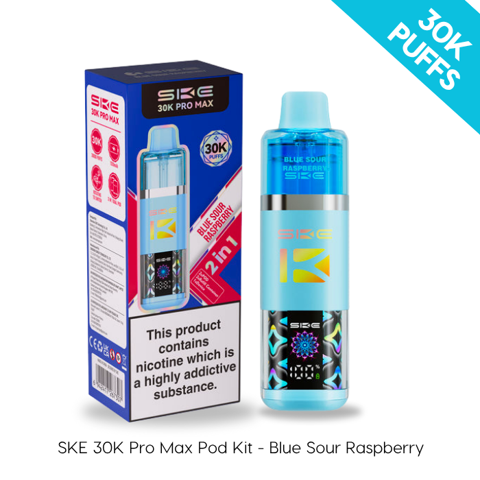 SKE 30K Pro Max Pod Kit in Blue Sour Raspberry.