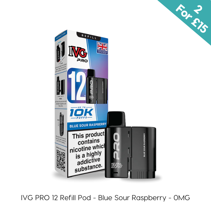Blue Sour Raspberry IVG PRO 12 Pods - Vape Direct Blue Sour Raspberry IVG PRO 12 Pods - Vape Direct