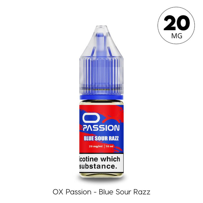 Blue Sour Razz 20mg OX Passion Nic Salt by Oxva. A Blueberry, Sour Raspberry flavoured e-liquid at Vape Direct in Milton keynes and Buckingham.