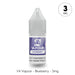 A 10ml bottle of V4 Vapour - Blueberry 10ml E-Liquid by V4 Vapour, featuring 3mg nicotine strength, a purple and white label, and a childproof cap. Label displays: V4 Vapour - Blueberry – 3mg. Available at Vape Direct In Milton Keynes