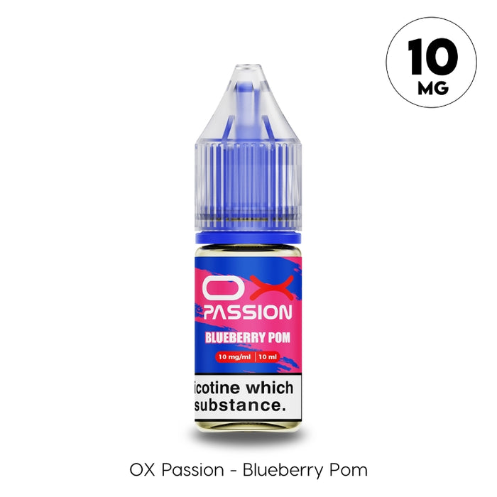 Blueberry Pom 10mg OX Passion Nic Salt by Oxva. A Blueberry and Pomegranate flavoured e-liquid at Vape Direct in Milton keynes and Buckingham.