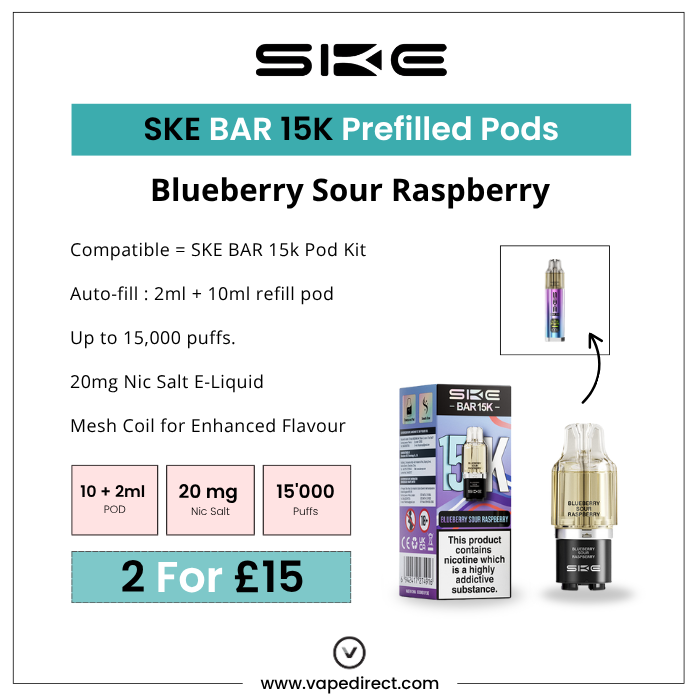 Blueberry Sour Raspberry SKE Bar 15K Refill Pod | Vape Direct Blueberry Sour Raspberry SKE Bar 15K Refill Pod | Vape Direct