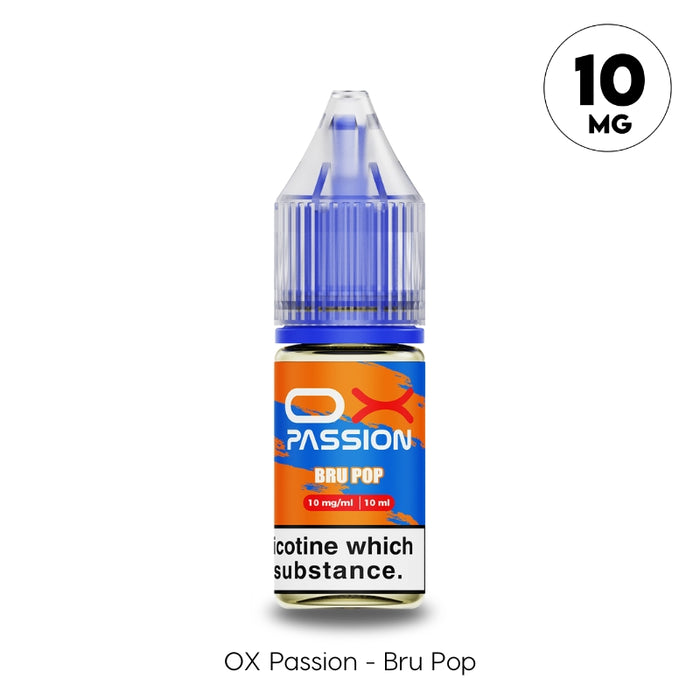 Bru Pop 10mg OX Passion Nic Salt by Oxva. A zesty lemon & orange soda flavoured e-liquid at Vape Direct in Milton keynes and Buckingham.