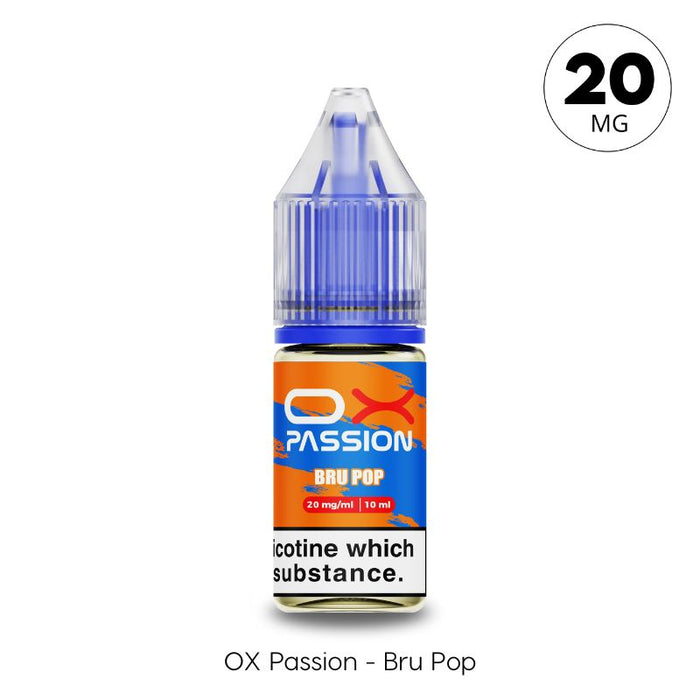 Bru Pop 20mg OX Passion Nic Salt by Oxva. A zesty lemon & orange soda flavoured e-liquid at Vape Direct in Milton keynes and Buckingham.