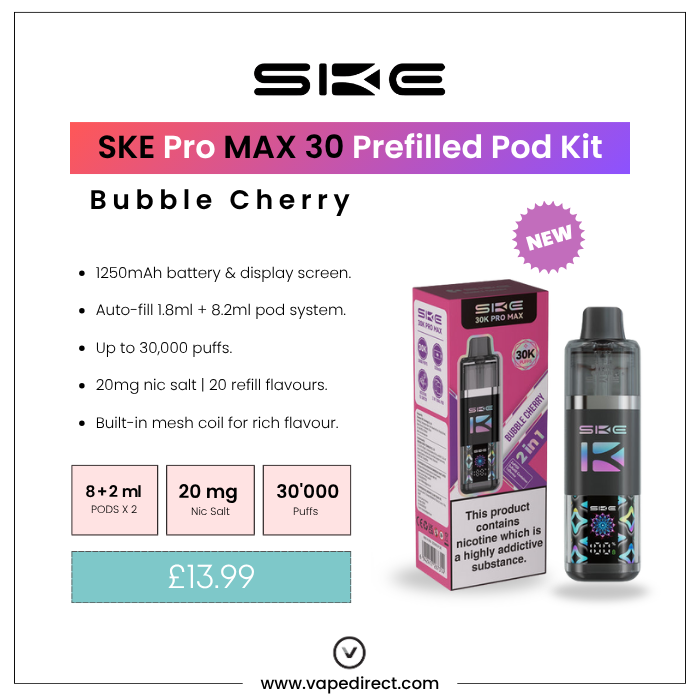 Bubble Cherry SKE Pro Max 30K Pod Kit | Vape Direct Bubble Cherry SKE Pro Max 30K Pod Kit | Vape Direct