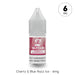 A 10ml V4 Vapour - Cherry & Blue Razz Ice E-Liquid bottle with a red label and 6mg nicotine strength. “Cherry & Blue Razz Ice – 6mg” is shown beneath the bottle. Available at Vape Direct In Milton Keynes