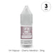 A 10ml bottle of V4 Vapour - Cherry Menthol E-Liquid with a grey cap, labeled 3mg nicotine. The label highlights the refreshing cherry menthol flavor—ideal for menthol vape fans. Brand: V4 Vapour. Available at Vape Direct In Milton Keynes