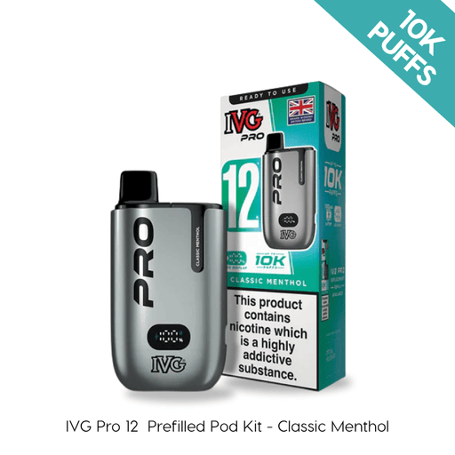 Classic Menthol IVG PRO 12 prefilled pod kit and packaging on a plain background