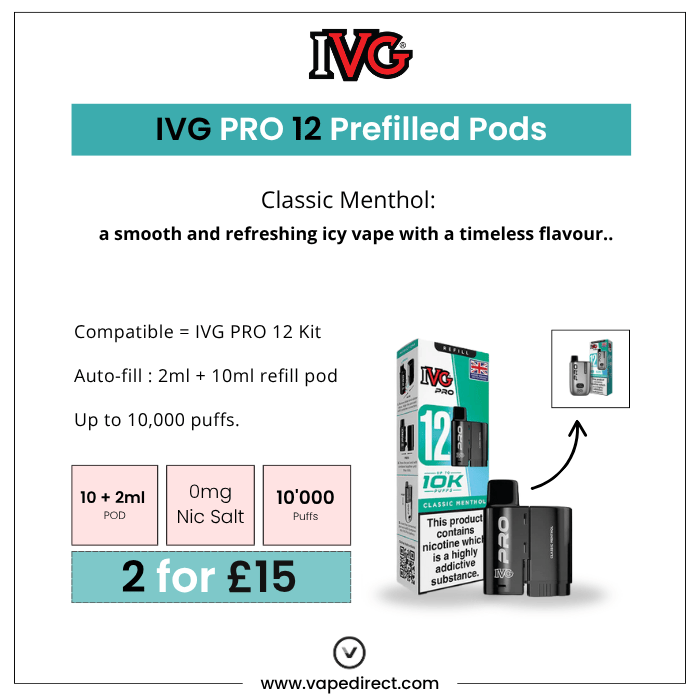 Classic Menthol | Zero Nic | IVG PRO 12 Pods Classic Menthol | Zero Nic | IVG PRO 12 Pods