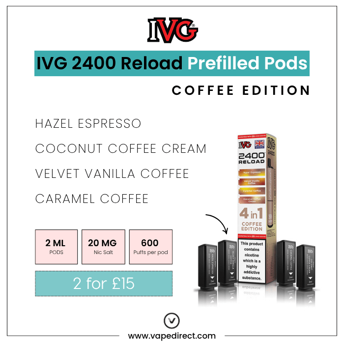 Coffee IVG 2400 4-in-1 Prefilled Pods - Vape Direct Coffee IVG 2400 4-in-1 Prefilled Pods - Vape Direct