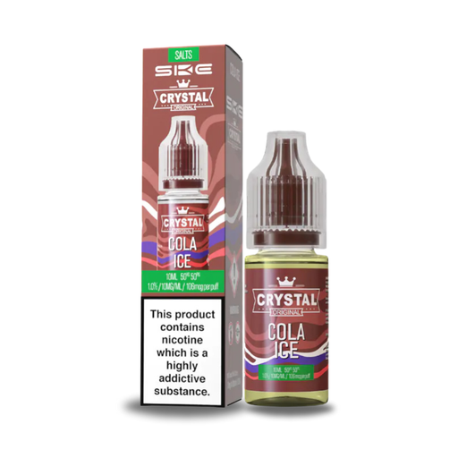 Crystal Cola Ice vape juice bottle and packaging on a white background