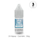 A 10ml bottle of V4 Vapour - Cool Mint E-Liquid with a gray cap displays "3mg" in a circle at the top right. The menthol vape juice’s warning text is partially visible at the bottom. Available at Vape Direct In Milton Keynes
