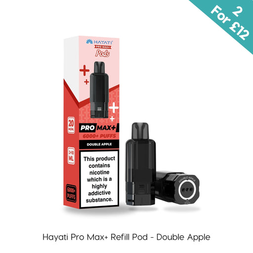 Double Apple Hayati Pro Max Plus prefilled pod and refill container on a plain background