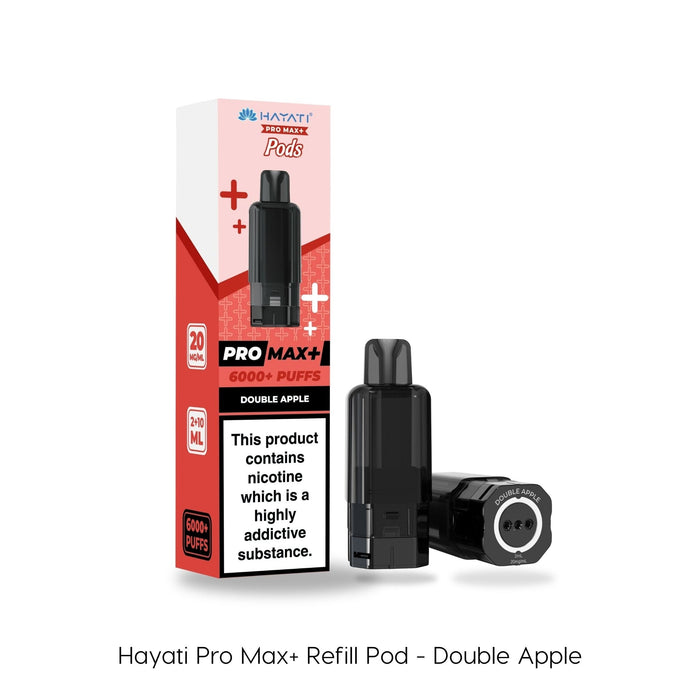 Double Apple Hayati Pro Max Plus prefilled pod and refill container on a plain background