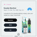 A Hayati Pro Max Plus Vape Kit box and device are displayed next to text describing the Double Menthol flavor, emphasizing its sharp and cool menthol notes. Three flavor buttons—Menthol, Mint, and Ice—highlight your options. The Double Menthol Hayati Pro Max Plus Vape Kit by Hayati delivers up to 6000 puffs for a long-lasting experience. Vape Direct branding appears at the bottom.