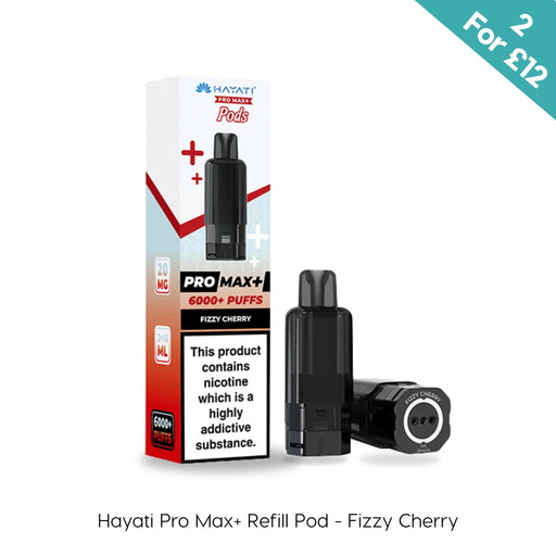 Fizzy Cherry Hayati Pro Max Plus prefilled pod and refill container on a plain background