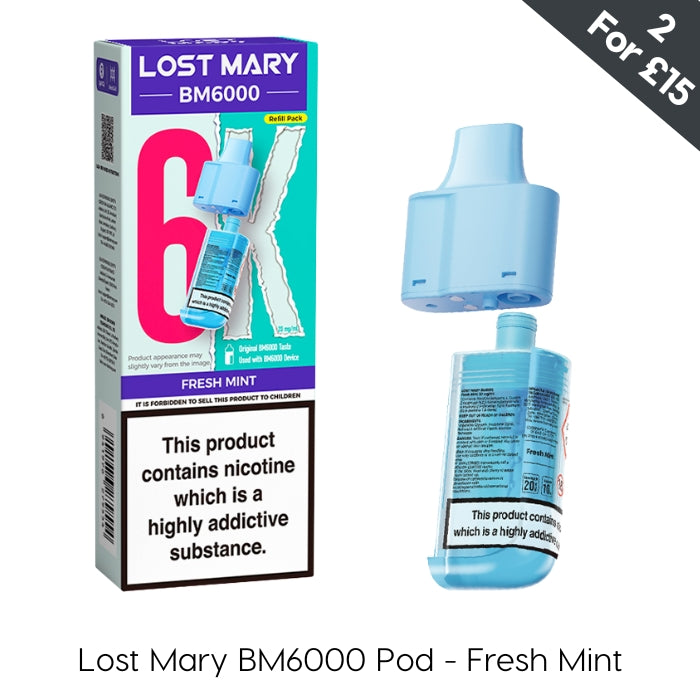 refill vape device Fresh Mint Lost Mary BM6000 Pod trippy Strain:Forbidden Fruit - Indica Koi-Disposable Vape-Balance Bar-Cola Ice