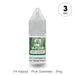 A 10ml plastic bottle of V4 Vapour - Fruit Gummies E-Liquid with a green label and 3mg nicotine strength. Available at Vape Direct In Milton Keynes