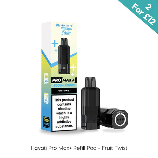 Fruit Twist Hayati Pro Max Plus prefilled pod and refill container on a plain background