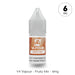 A 10ml bottle of V4 Vapour - Fruity Mix E-Liquid with an orange label, displaying a clear "6 MG" nicotine circle at the top right. The label reads: V4 Vapour – Fruity Mix – 6mg. Brand: V4 Vapour. Available at Vape Direct In Milton Keynes