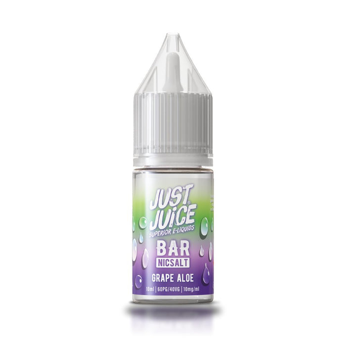 Grape Aloe nic salt e-liquid 10ml bottle by Just Juice Bar Salts on a plain background