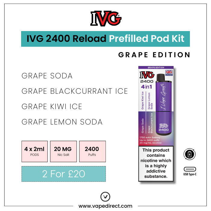 Grape Edition IVG 2400 Vape Kit | Vape Direct Grape Edition IVG 2400 Vape Kit | Vape Direct